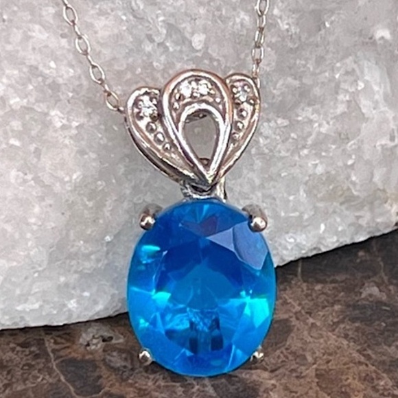 Carribean Quartz Cambodian Zircon Sterling Silver Pendant Necklace - Picture 9 of 13